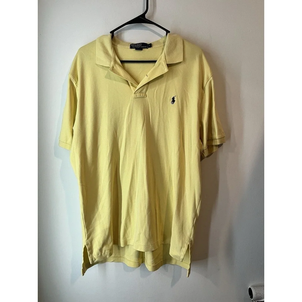 Vintage Polo Ralph Lauren Polo Shirt Mens Size L Yellow‎ Pony logo Short Sleeve